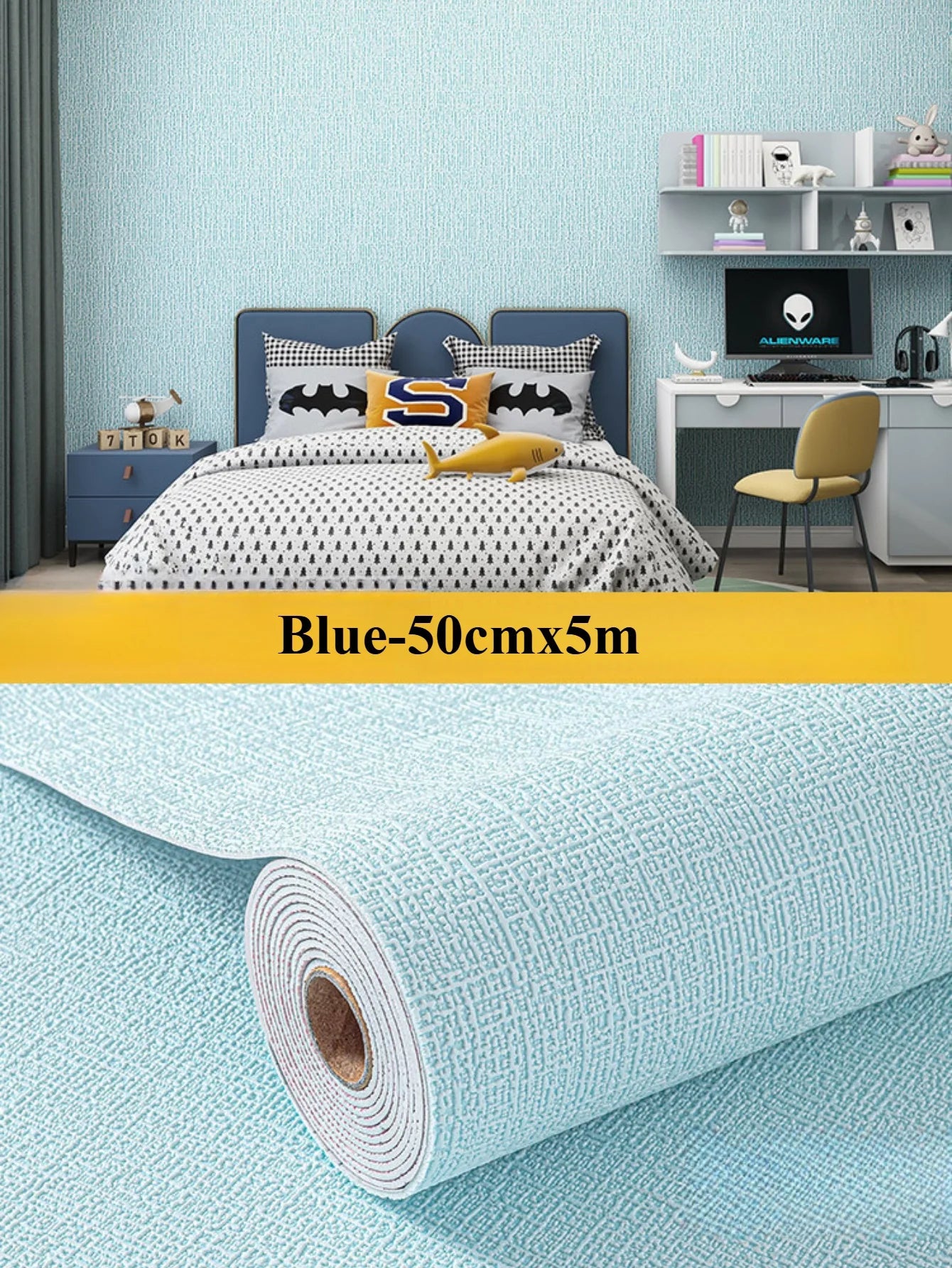 50cmx5m Linen Wallpaper Self-adhesive Waterproof Removable Wallpaper for Bedroom Livingroom Wall Decor