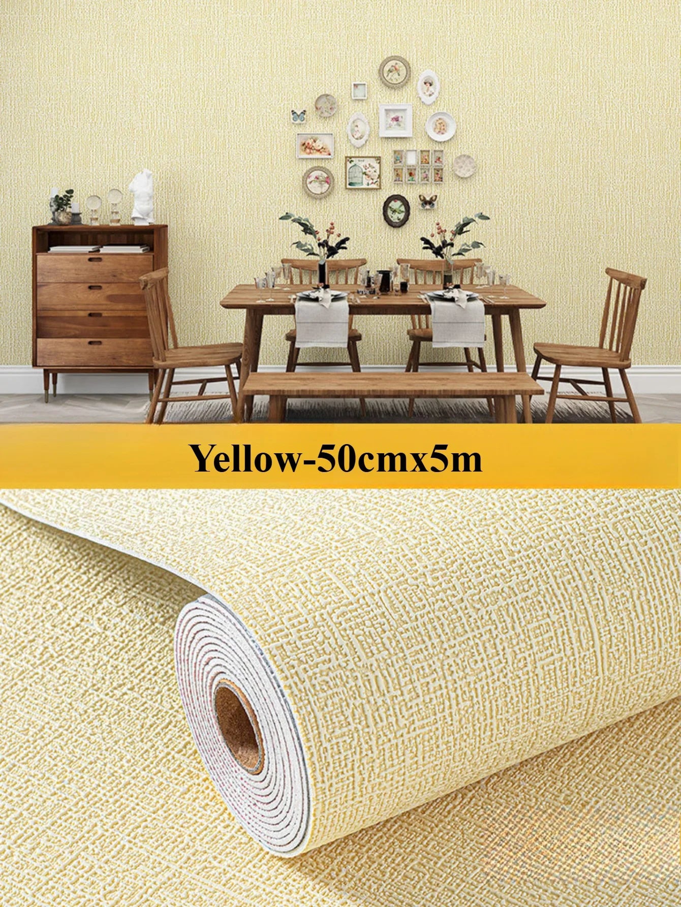 50cmx5m Linen Wallpaper Self-adhesive Waterproof Removable Wallpaper for Bedroom Livingroom Wall Decor