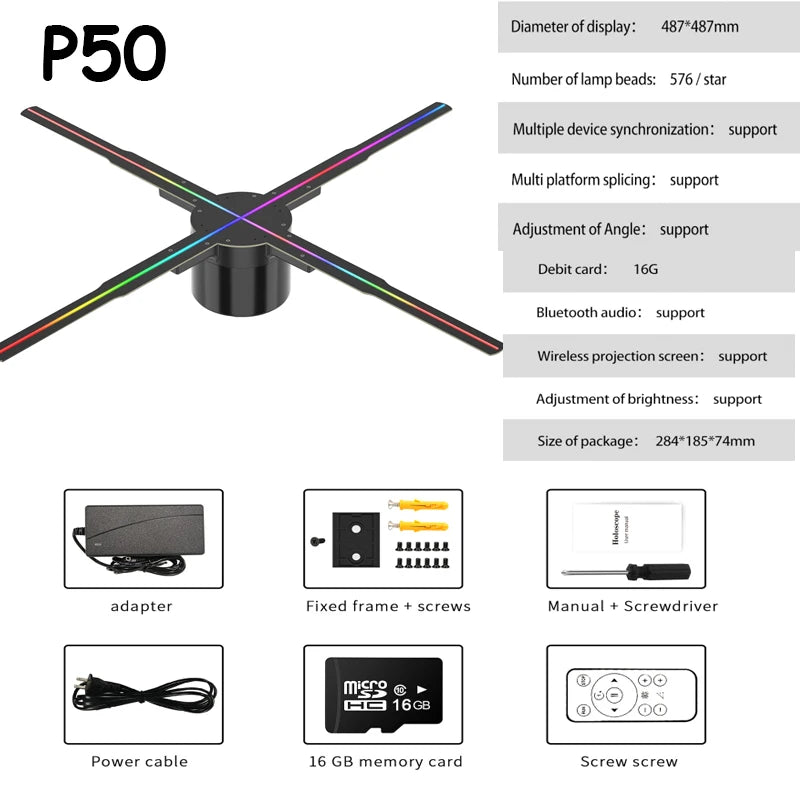 Remote Control 3D Fan Holographic 16.5inch Advertising Lights