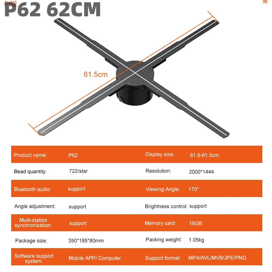 Remote Control 3D Fan Holographic 16.5inch Advertising Lights