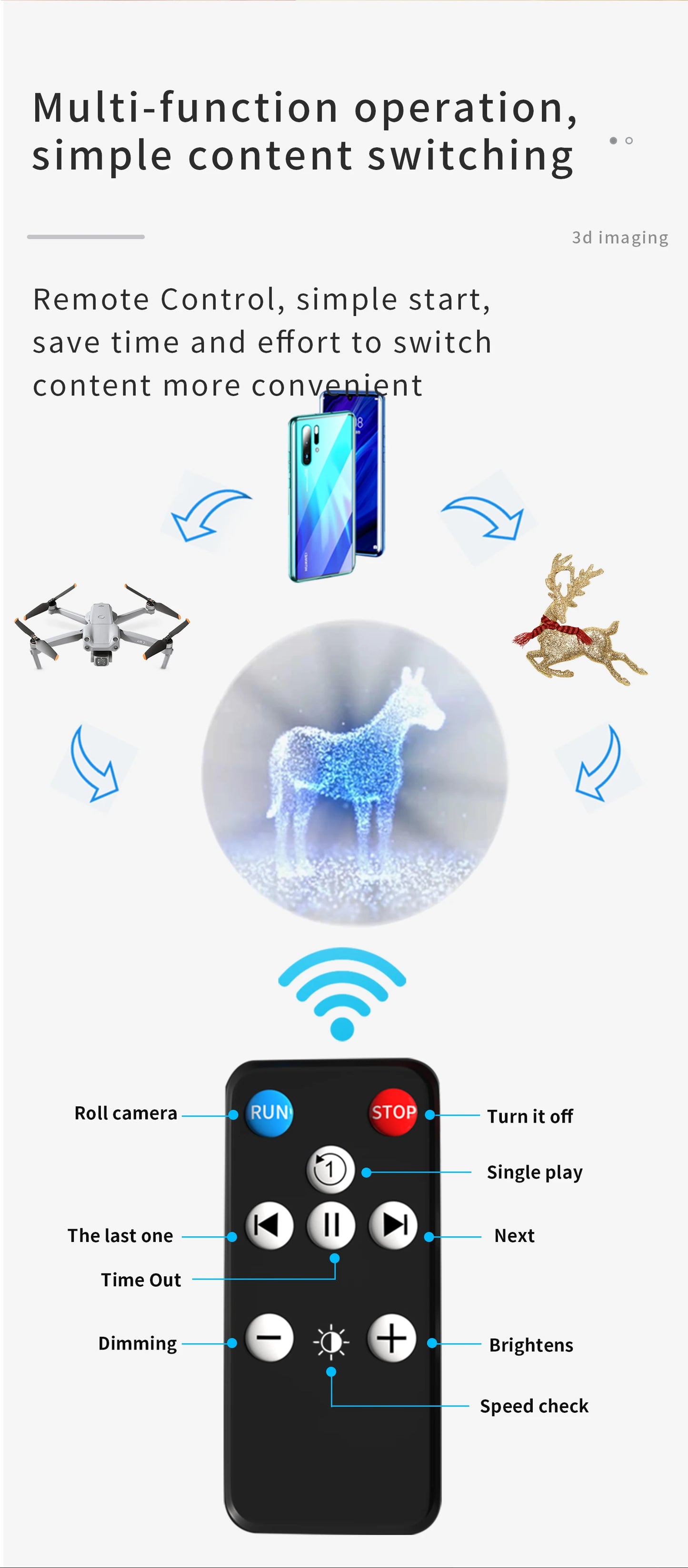 Remote Control 3D Fan Holographic 16.5inch Advertising Lights